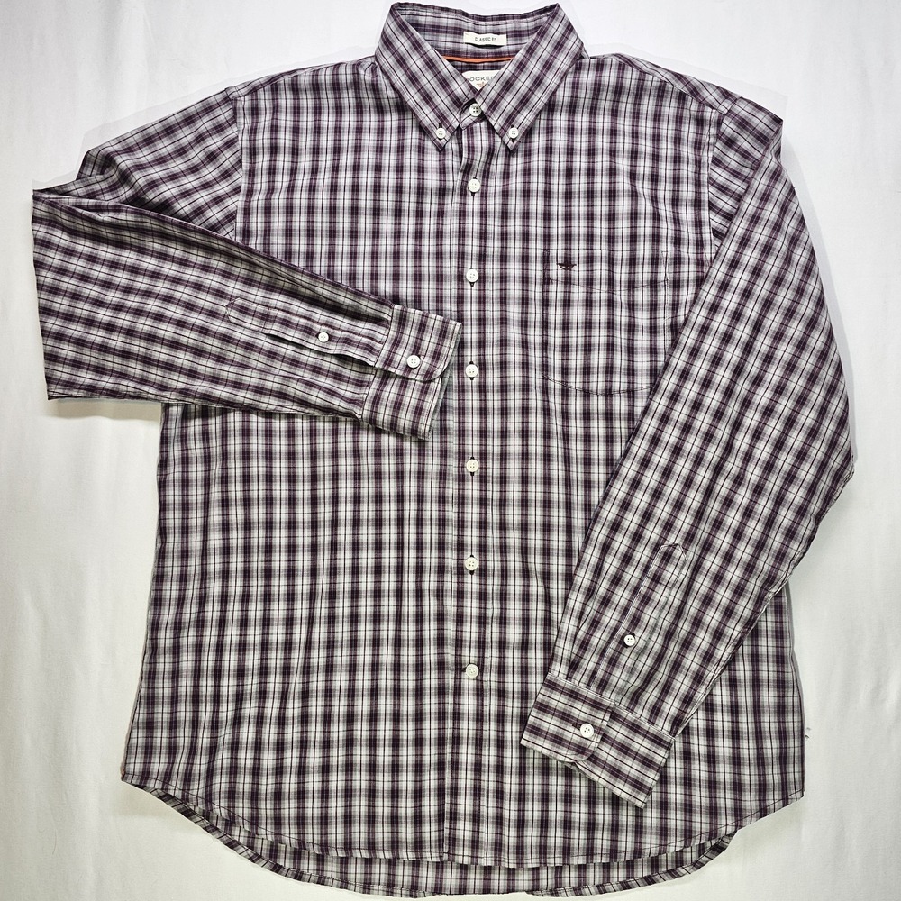 Dockers Classic Fit Mens L Long Sleeve Button Down Shirt Plaid Burgundy Gray‎
